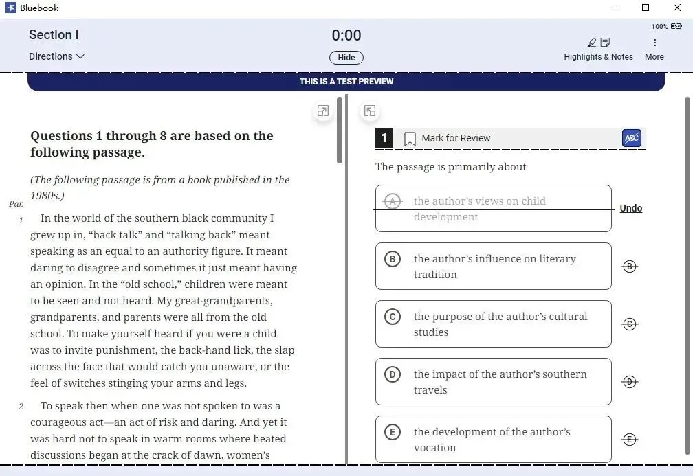 ✅ 做题时, 学生可以利用Bluebook内置的功能辅助自己作答