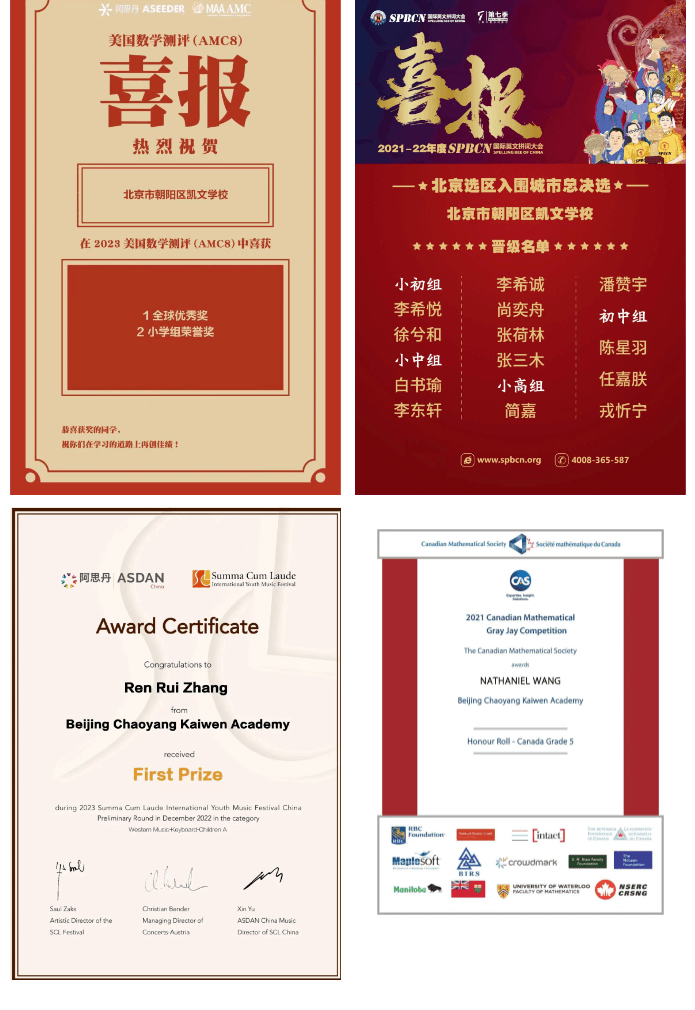 自建校以来,朝阳凯文在国际竞赛方面的表现一骑绝尘