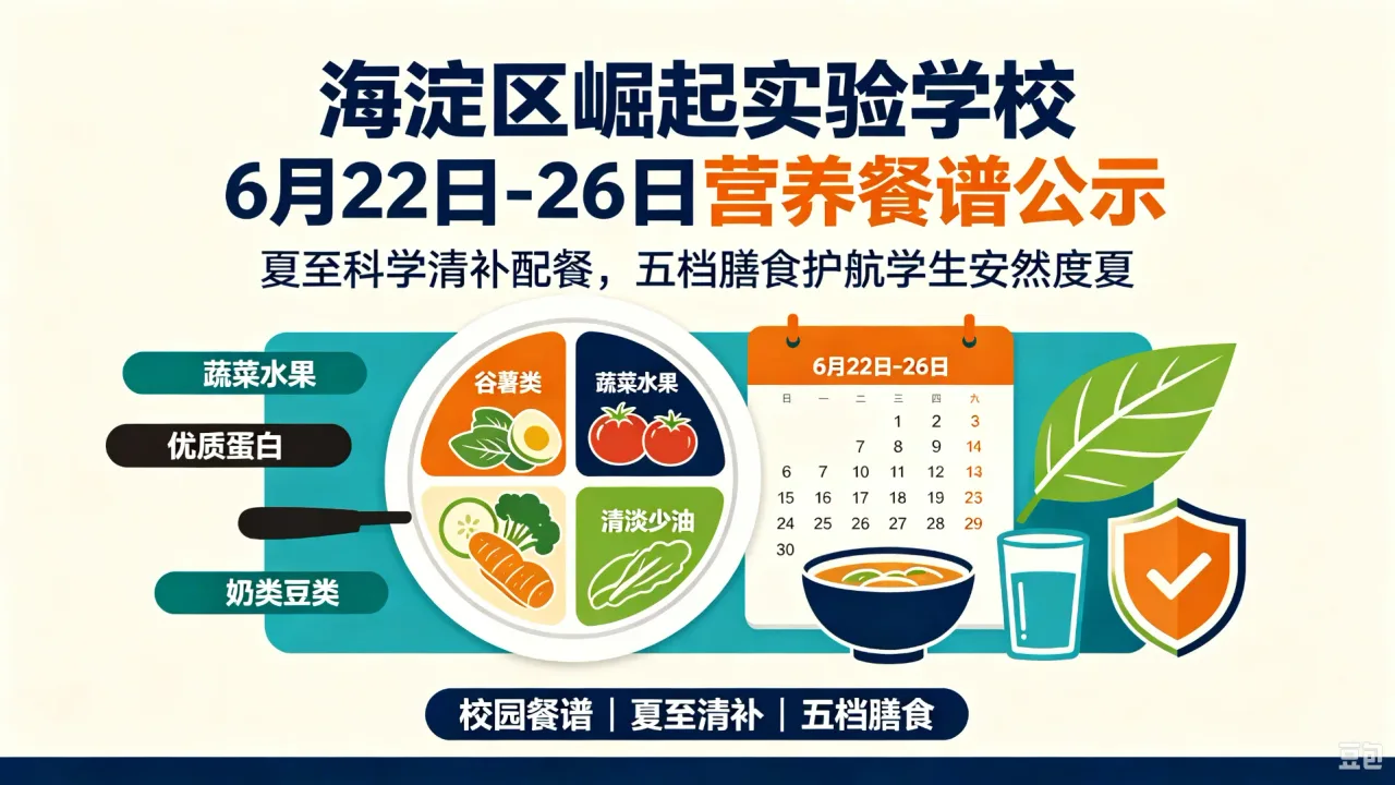海淀区崛起实验学校 6 月 22 日 - 26 日营养餐谱公示｜夏至科学清补配餐，五档膳食护航学生安然度夏