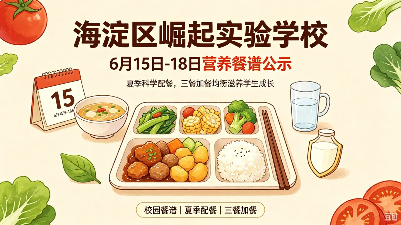 海淀区崛起实验学校 6 月 15 日 - 18 日营养餐谱公示|夏季科学配餐,三餐加餐均衡滋养学生成长