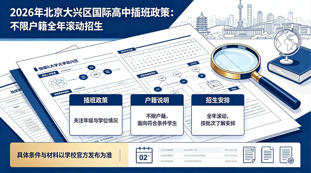 2026年北京大兴区国际高中插班政策:不限户籍全年滚动招生