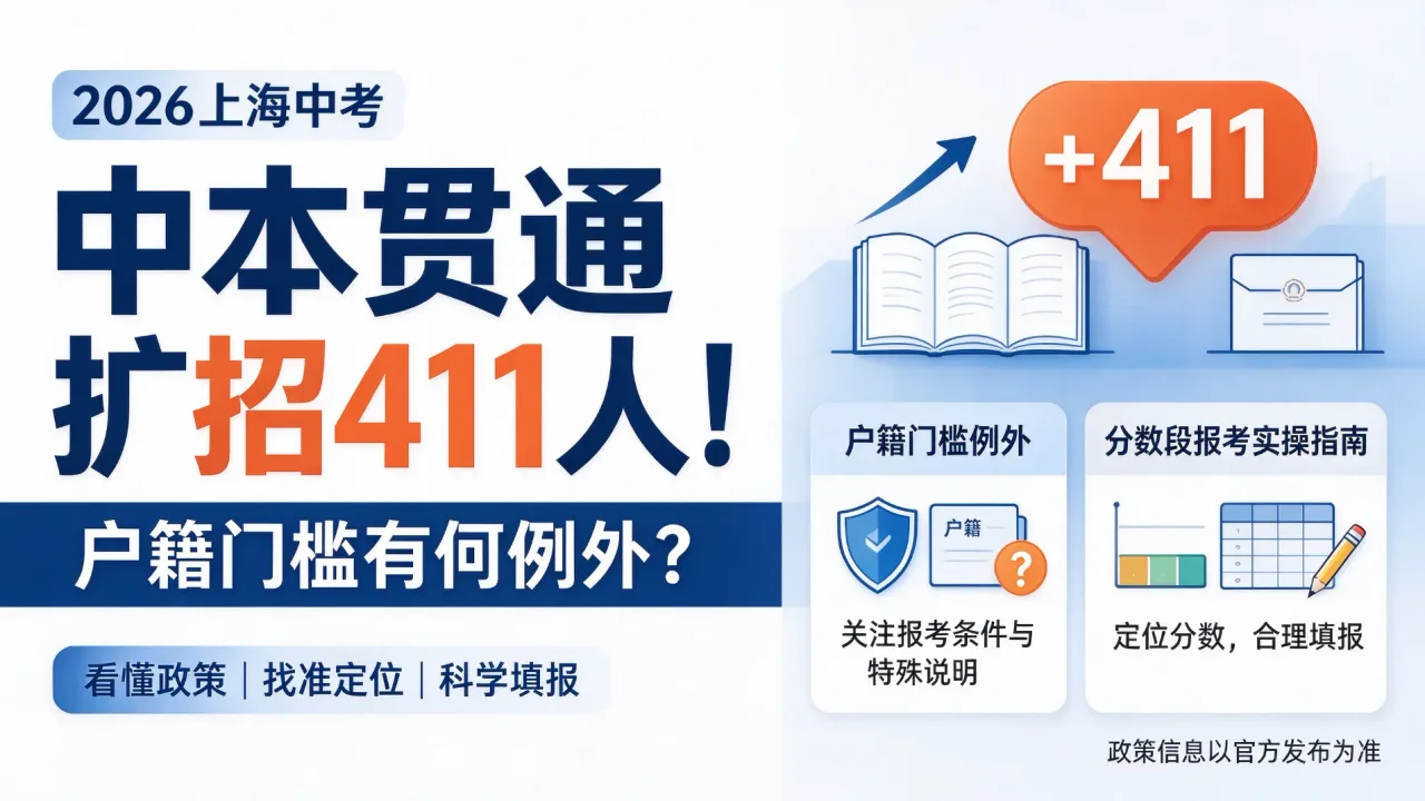 2026上海中本贯通扩招411人!户籍门槛有何例外?各分数段报考实操指南出炉