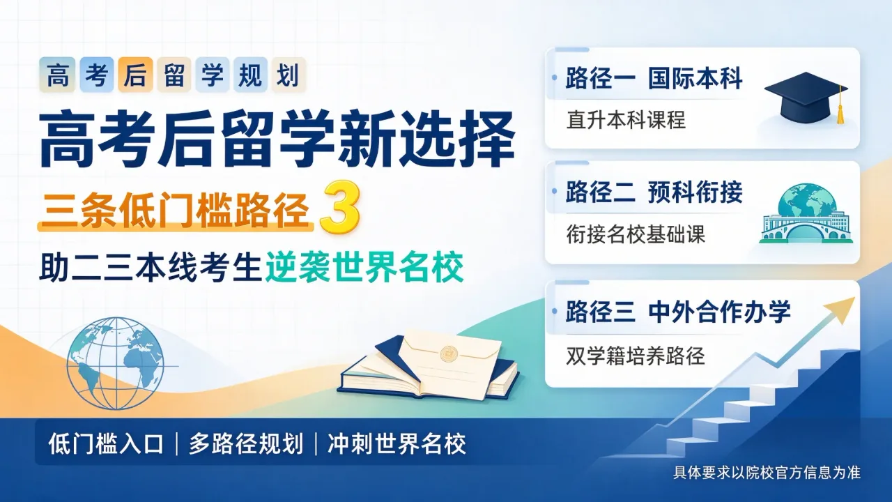 高考后留学新选择：三条低门槛路径，助二三本线考生逆袭世界名校