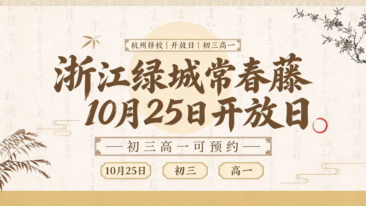 浙江绿城常春藤10月25日开放日 初三高一可预约