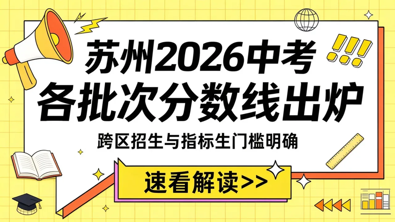 苏州2026中考各批次分数线出炉,跨区招生与指标生门槛明确