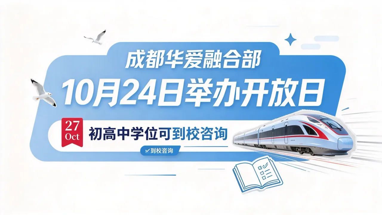 成都华爱融合部10月24日举办开放日，初高中学位可到校咨询