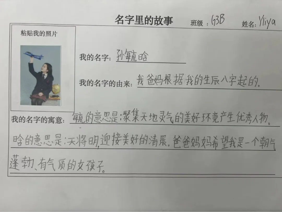在美术课上,孩子们根据自己名字的含义,设计了独特的名字艺术作品。(图 2)