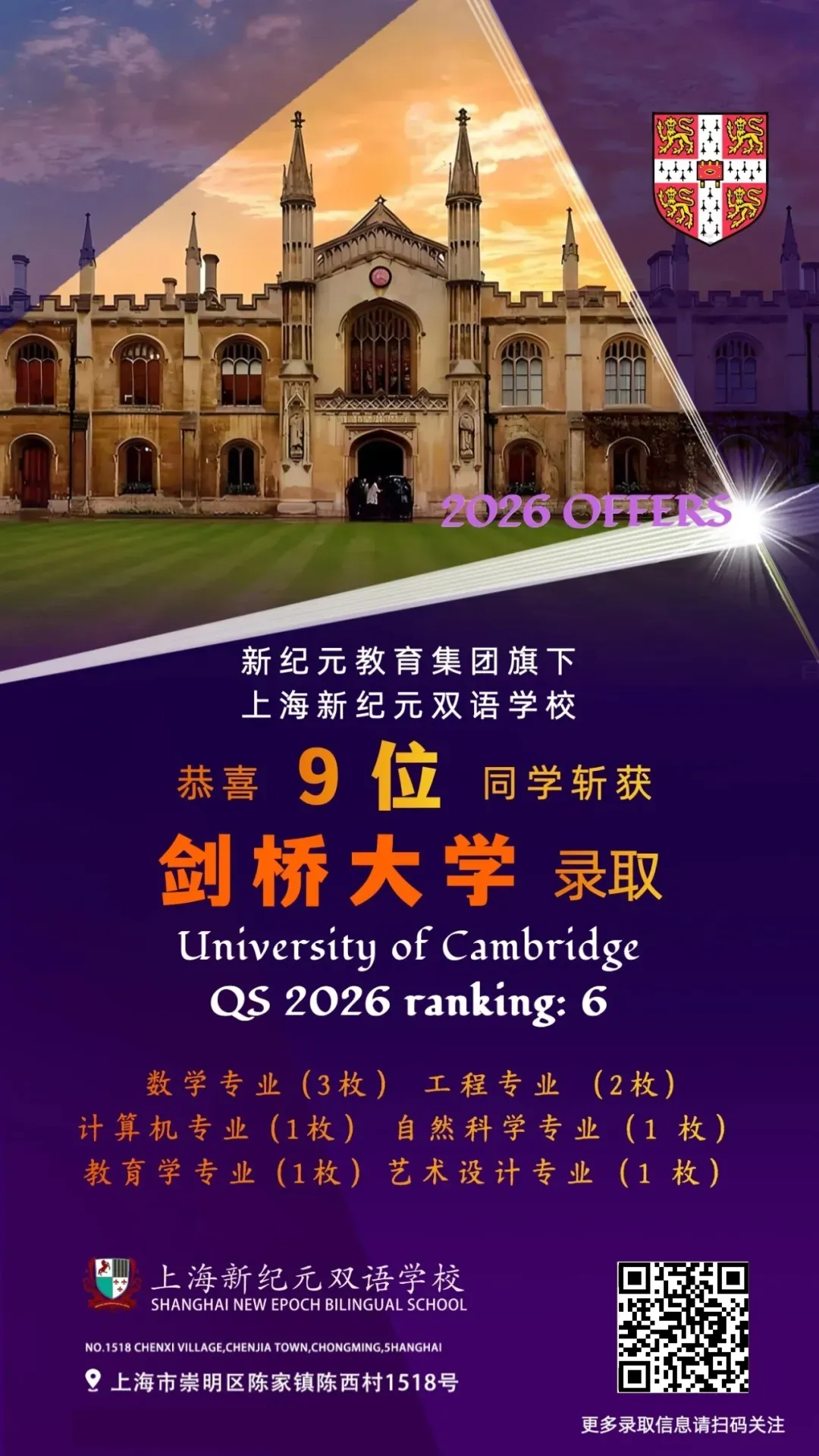 1月28日,剑桥大学正式放榜,上海新纪元双语学校(NEBS)20