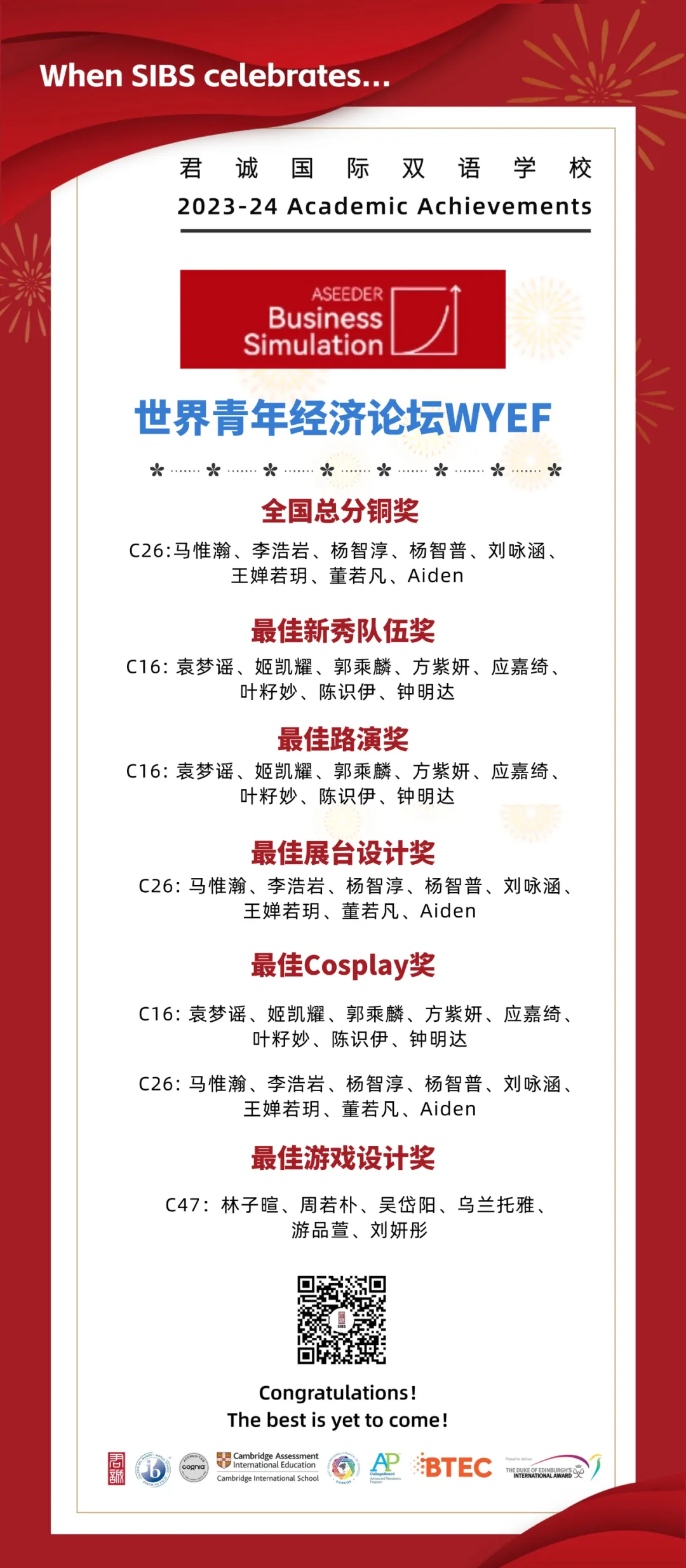 君诚国际双语学校的学生们组成三支队伍,于众多菁英队伍中脱颖而出