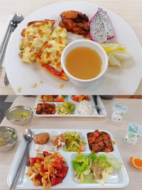 午餐：通常有多种主菜可供选择，涵盖中式、西式和日式等不同菜系