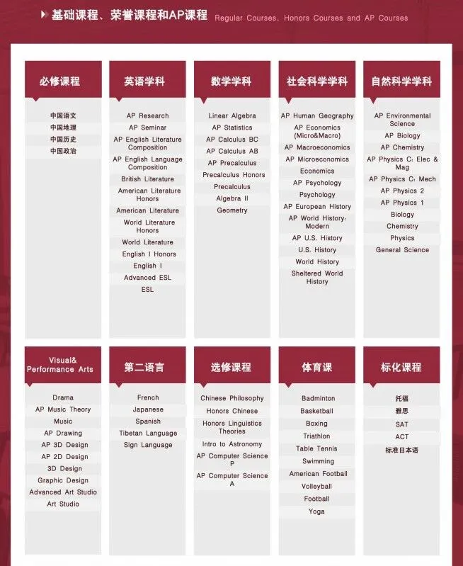 同样是美高课程,汇点开设了29门AP课程,包含商科、自然科学