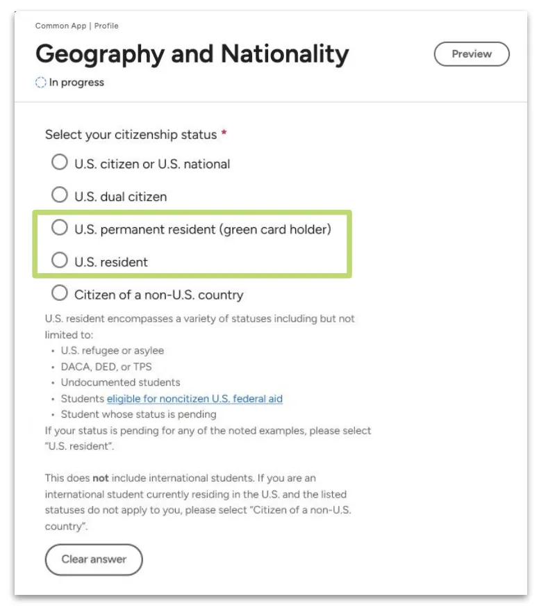 增加一个新选项: U.S. resident (美国居民)