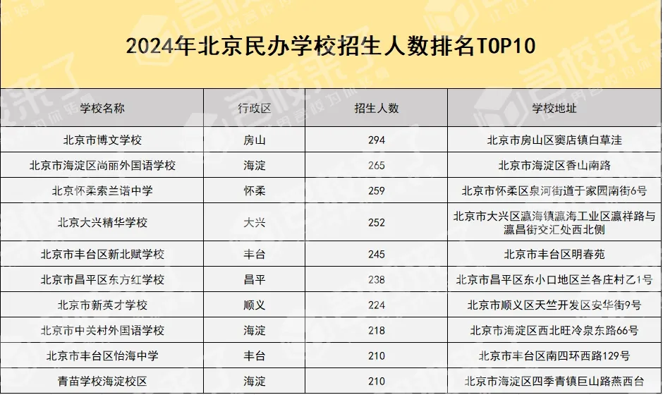 本区招生人数排名TOP10
