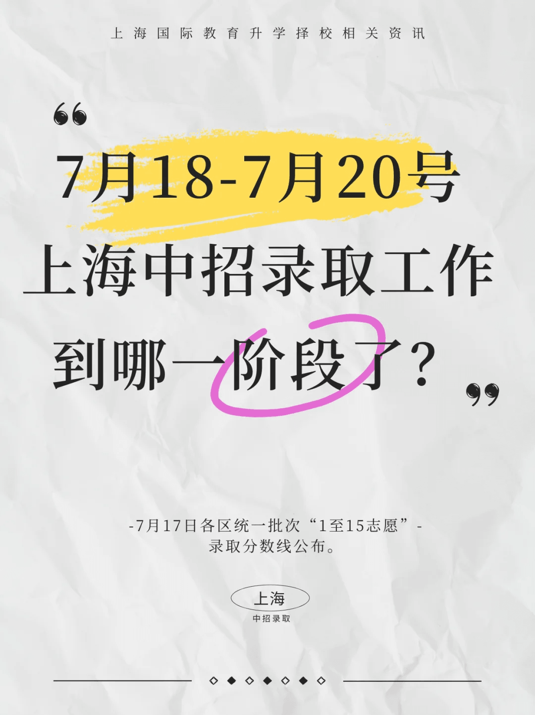 💡7月17日:各区统一批次 1至15志愿 录取分数线公布