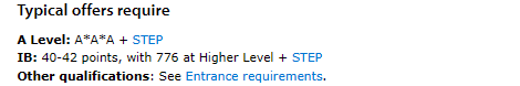 入学要求:A-Level要求A*A*A+STEP