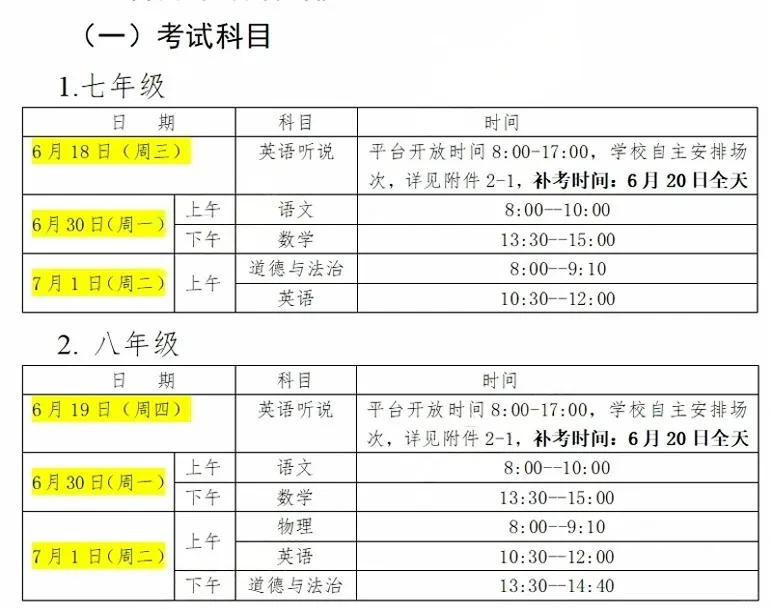 此外,有热心家长分享了朝阳八十中初一初二的期末考试时间