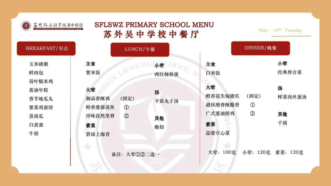 苏州外国语学校吴中校区托幼中餐厅建立了完善的膳食管理体系