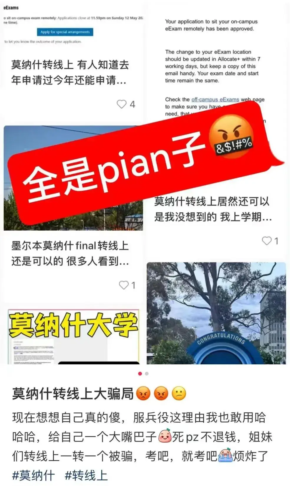 一位留学生在社交平台上吐露心声，表示使用服兵役为借口申请线上考试