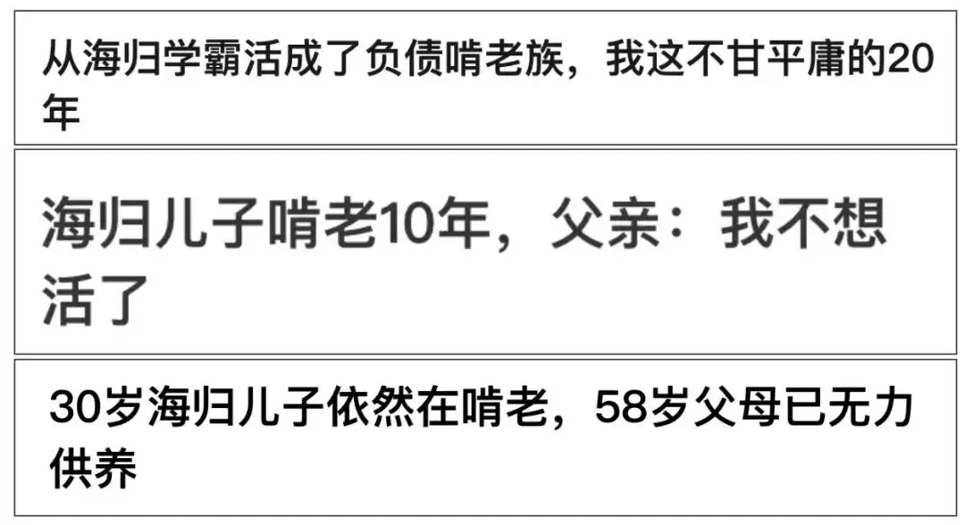 互联网上关于 海归啃老 的新闻层出不穷