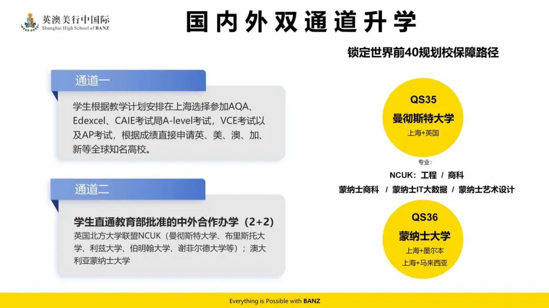 上海英澳美行中国际提供国内外双通道升学路径，A-level